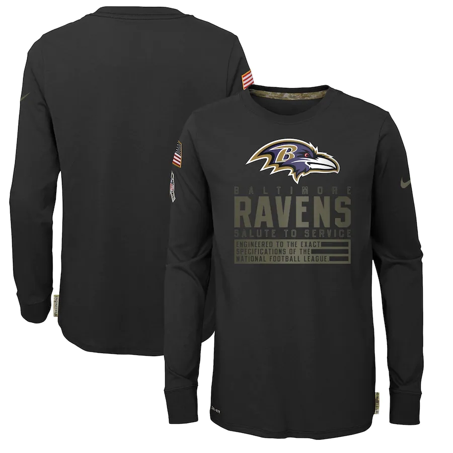 Nike Baltimore Ravens Youth Black Salute to Service Long Sleeve TShirt